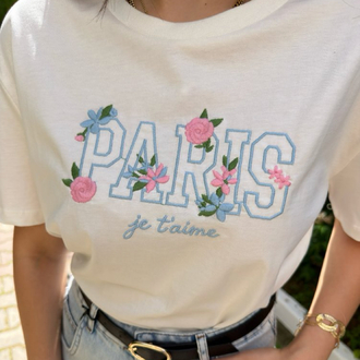 paris işlemeli Tshirt beyaz