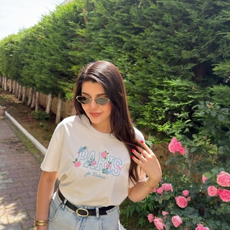 paris işlemeli Tshirt beyaz