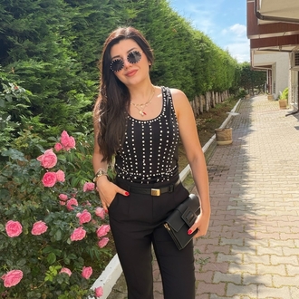 taşlı bluz siyah