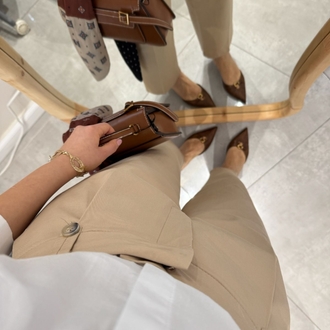 Yeni sezon düğme detaylı gabardin pantolon camel