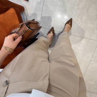 Yeni sezon düğme detaylı gabardin pantolon camel