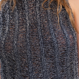 Işıltılı Örme Crop Bluz Siyah