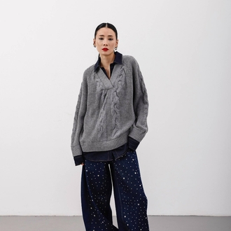 Parlak Zımbalı Baggy Jean Lacivert