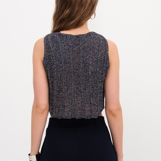 Işıltılı Örme Crop Bluz Siyah