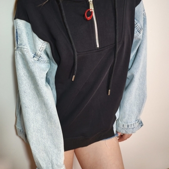 Jean Detaylı Sweatshirt Siyah