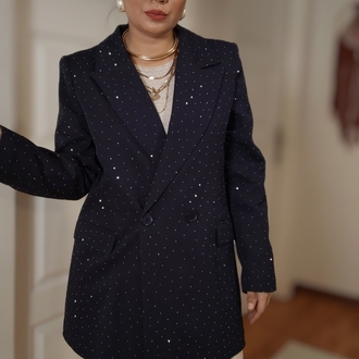 Parlak Taşlı Lacivert Ceket