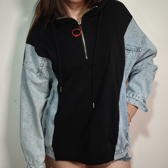 Jean Detaylı Sweatshirt Siyah