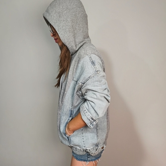 Jean Detaylı Sweatshirt Gri