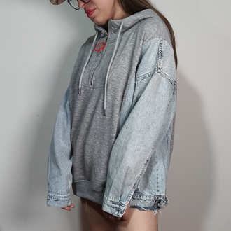 Jean Detaylı Sweatshirt Gri