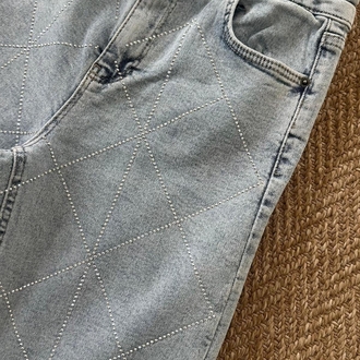 PARLAK BAKLAVA Desenli TAŞLI ASİT YIKAMA AÇIK MAVİ JEAN