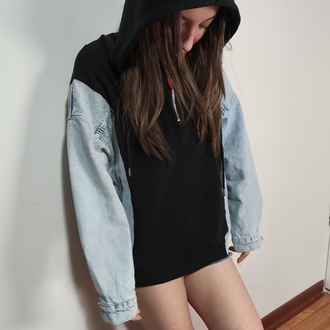 Jean Detaylı Sweatshirt Siyah