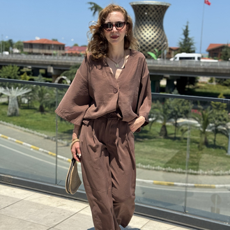 Kahverengi Tensel Kumaş Takım
