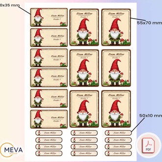Personalized Gnome Name Labels, Printable School Stickers, Custom Kids Name Tags, Whimsical Back to