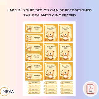 Cute Bear Printable School Name Labels PDF | Personalized Kids Stickers with Name & Grade | Back