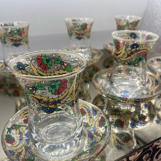 Osmanlı Desenli Cam 6 Kişilik Çay Bardağı Seti