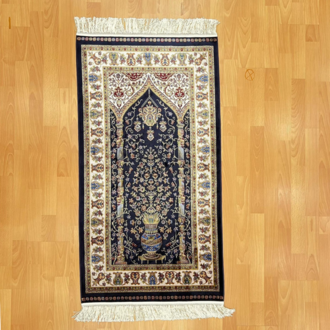 Mihraplı Ağaç Hayatı Desenli 70x120 CM İpek Seccade Siyah