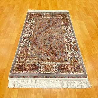 Hayat Ağacı Desenli 90 X150 cm İpek Halı Gri