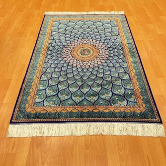 Geometrik/Madalyon Desenli 100 X 150 CM İpek Halı Mavi
