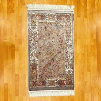 Hayat Ağacı Desenli 90 X150 cm İpek Halı Gri