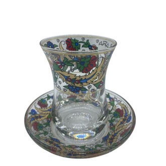 Osmanlı Desenli Cam 6 Kişilik Çay Bardağı Seti