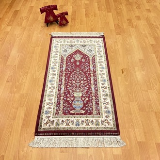 Mihraplı Ağaç Hayatı Desenli 70x120 CM İpek Seccade Bordo