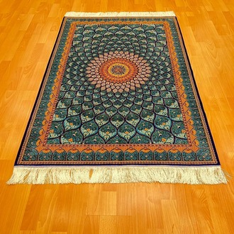 Geometrik/Madalyon Desenli 100 X 150 CM İpek Halı Mavi