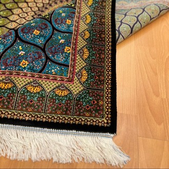 Geometrik/Madalyon Desenli 100 X 150 CM İpek Halı Yeşil