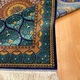 Geometrik/Madalyon Desenli 100 X 150 CM İpek Halı Mavi
