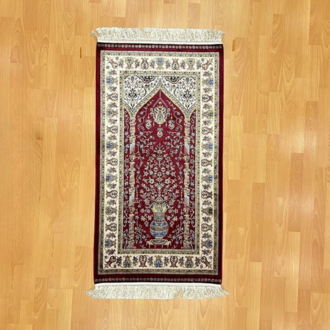 Mihraplı Ağaç Hayatı Desenli 70x120 CM İpek Seccade Bordo