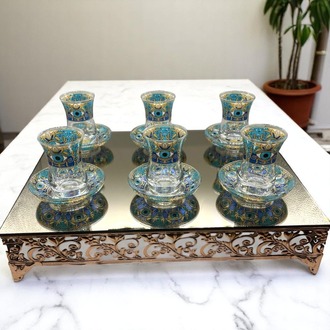 Altın Çizgili Evil Eye Temalı 6 Kişilik Çay Bardağı Seti