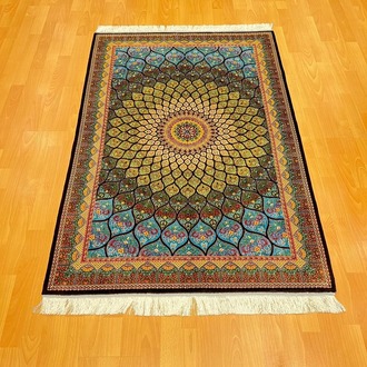 Geometrik/Madalyon Desenli 100 X 150 CM İpek Halı Yeşil