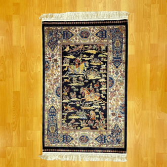 Şehname Motifli 80 X120 CM İpek Halı Siyah