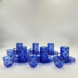 Premium Kristal Türk Çay Bardağı- Kahve Bardağı Seti 18 Parça