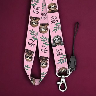 Cute Sloth Desenli Boyun Askı İpi – Yaka Kartı, Kimlik Askısı ve Telefon Aksesuarı
