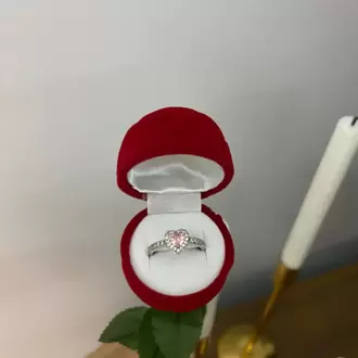 Kadife gül içinde gümüş kaplama pembe taşlı yüzük