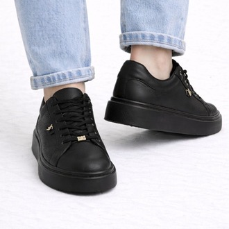 Kadın Siyah Kalın Taban Günlük Sneaker Ayakkabı