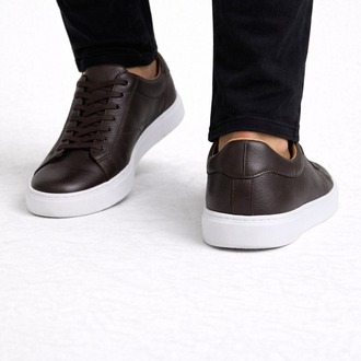 Erkek Kahverengi Deri Günlük Sneaker Ayakkabı