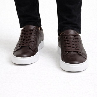 Erkek Kahverengi Deri Günlük Sneaker Ayakkabı