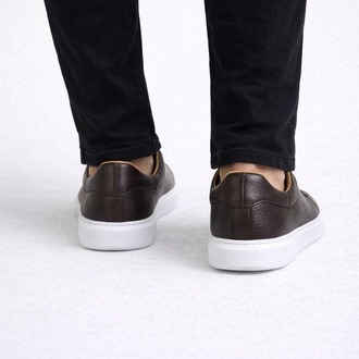 Erkek Kahverengi Deri Günlük Sneaker Ayakkabı