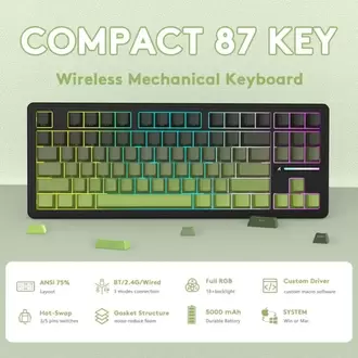 Attack Shark M87 PROV2 White Switch Mekanik RGB TripleMode E-Sports Profesyonel Gaming Oyuncu Klavye