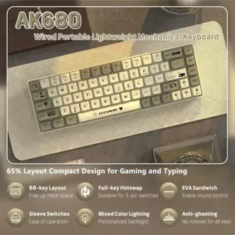 AK680 %60 Boy Yazılım Uygulamalı Hot-Swap Kablolu Gaming Klavye Switch Hediyeli Oyuncu Klavyesi