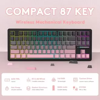 Attack Shark M87 PROV2 White Switch Mekanik RGB TripleMode E-Sports Profesyonel Gaming Oyuncu Klavye
