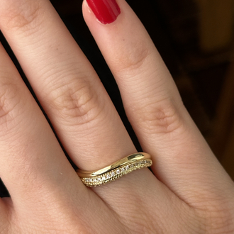 Altın Kaplama Işıltılı Dalga Yüzük 