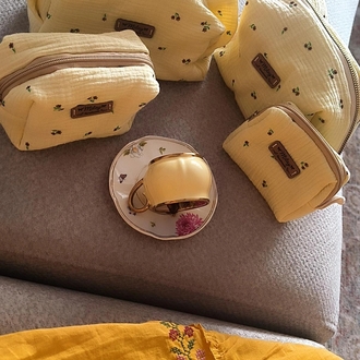 Sarı çiçekli çanta seti