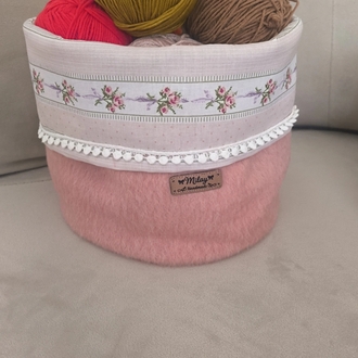 Romantik Güllü ve Ponpon Detaylı Çok Amaçlı Kumaş Düzenleyici Sepet