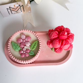 Pembe Lale ve çiçek mum seti