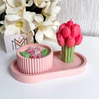 Pembe Lale ve çiçek mum seti