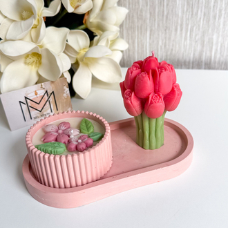 Pembe Lale ve çiçek mum seti