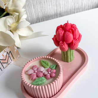 Pembe Lale ve çiçek mum seti