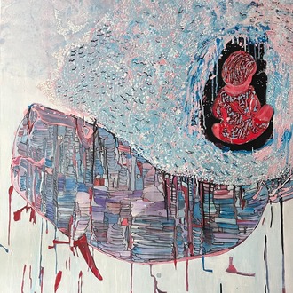 100x100cm Tuval üzerine Karışık Teknik • Mixed Media on Canvas • Uzaklaş! • Step back!